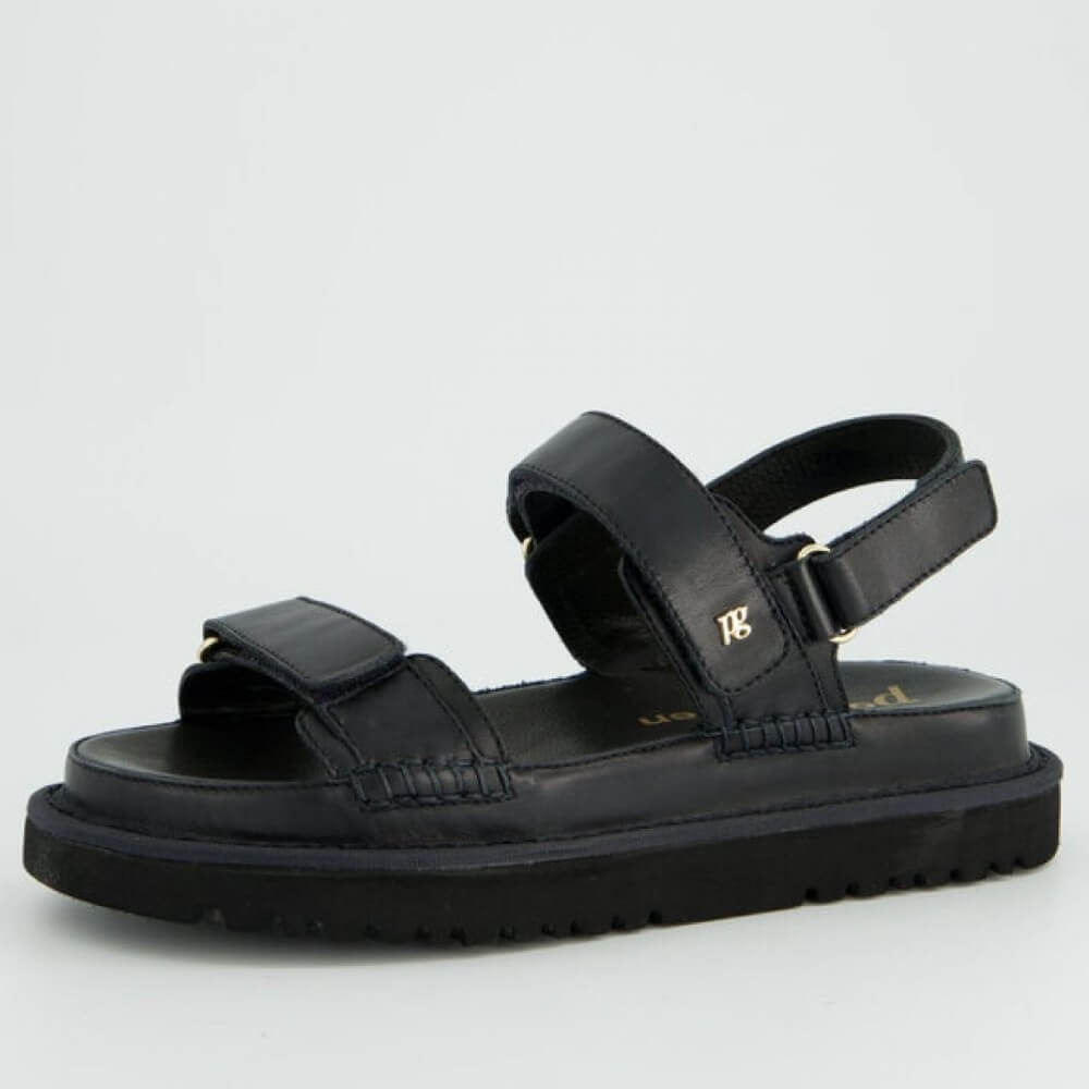 Paul Green 6175 Black sandal with multiple straps on a light grey background