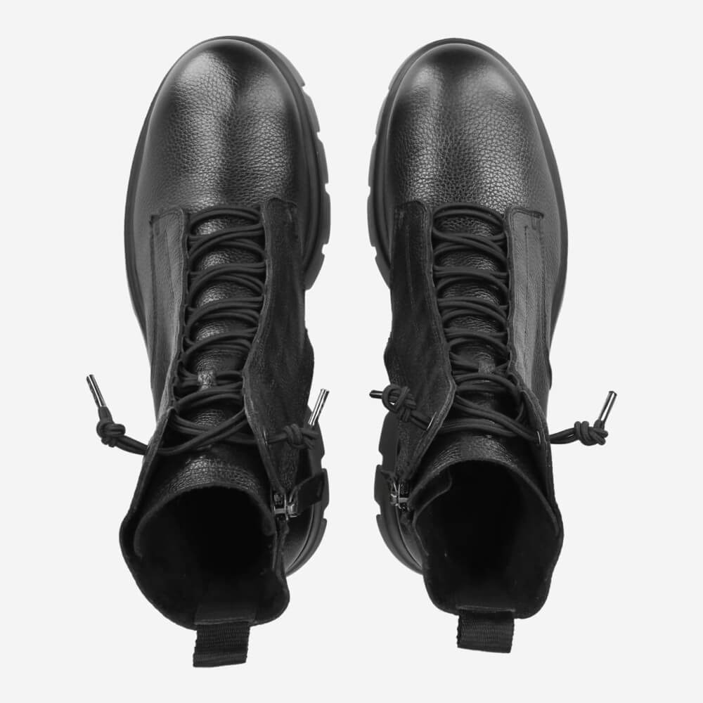 Black leather boot on a white background Paul Green 8216 Elastic Lace up Ankle Boot-Black Leather