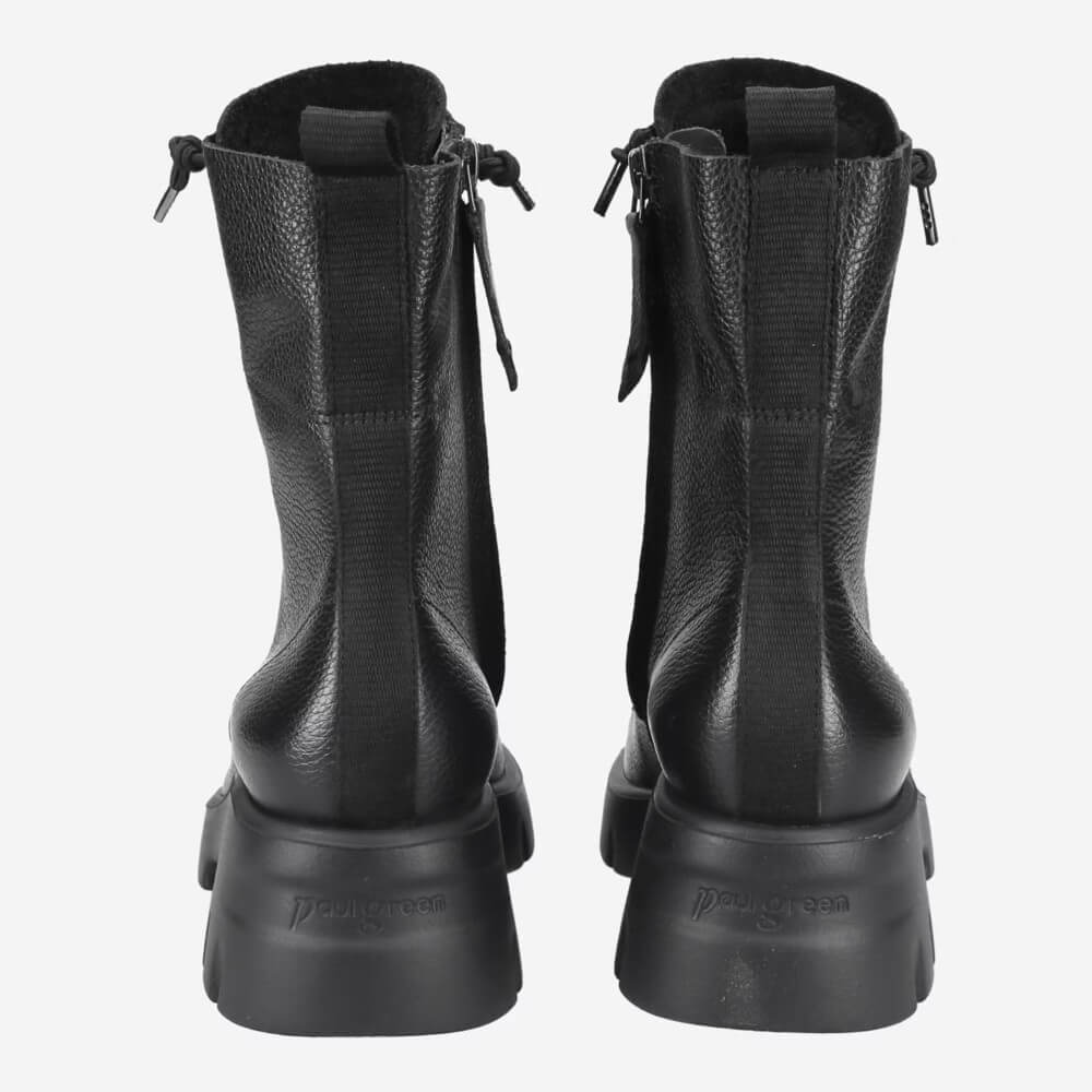 Black leather boot on a white background Paul Green 8216 Elastic Lace up Ankle Boot-Black Leather