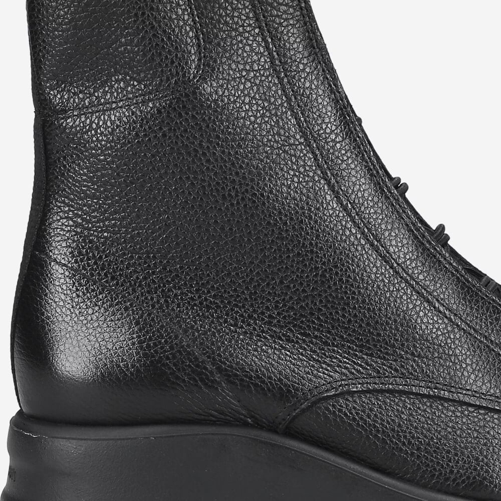 Black leather boot on a white background Paul Green 8216 Elastic Lace up Ankle Boot-Black Leather