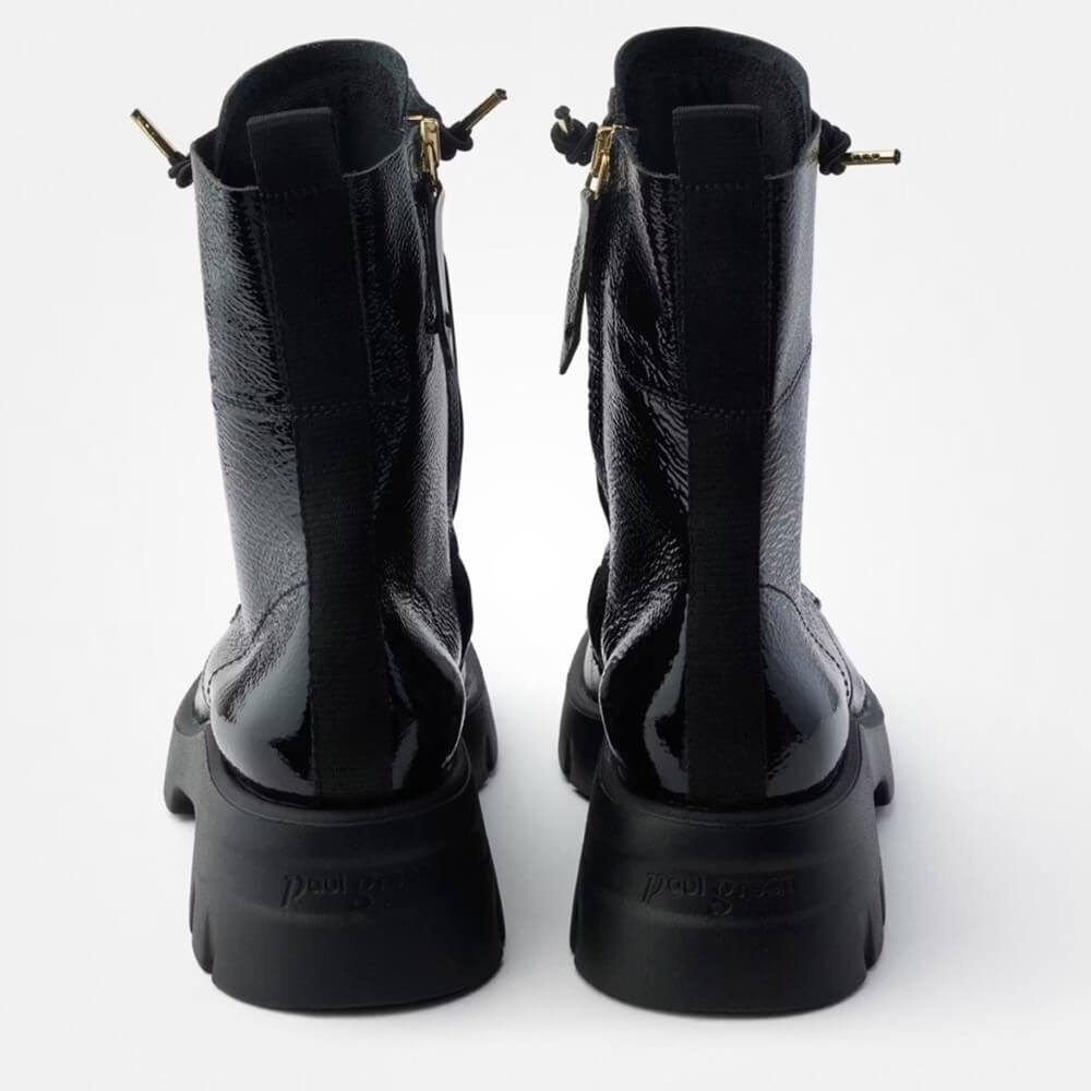 Paul Green 8216 Elastic Lace up Ankle Boot-Black Patent Leather
