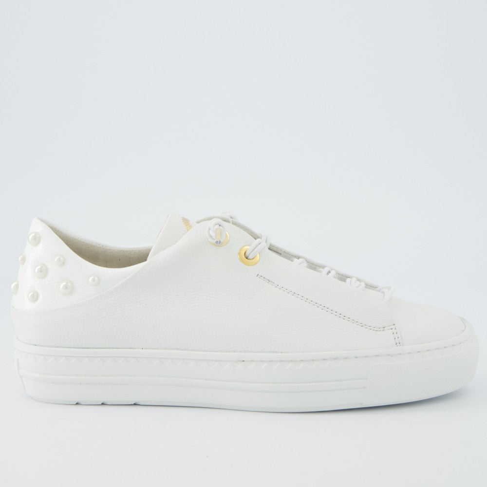 Paul Green Super Soft Leather Trainers 5476 White With Pearls