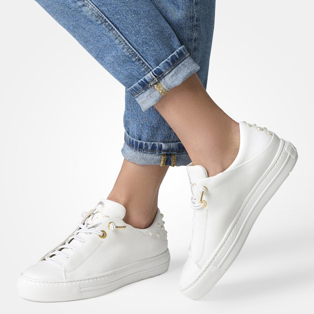 Paul Green Super Soft Leather Trainers 5476 White With Pearls