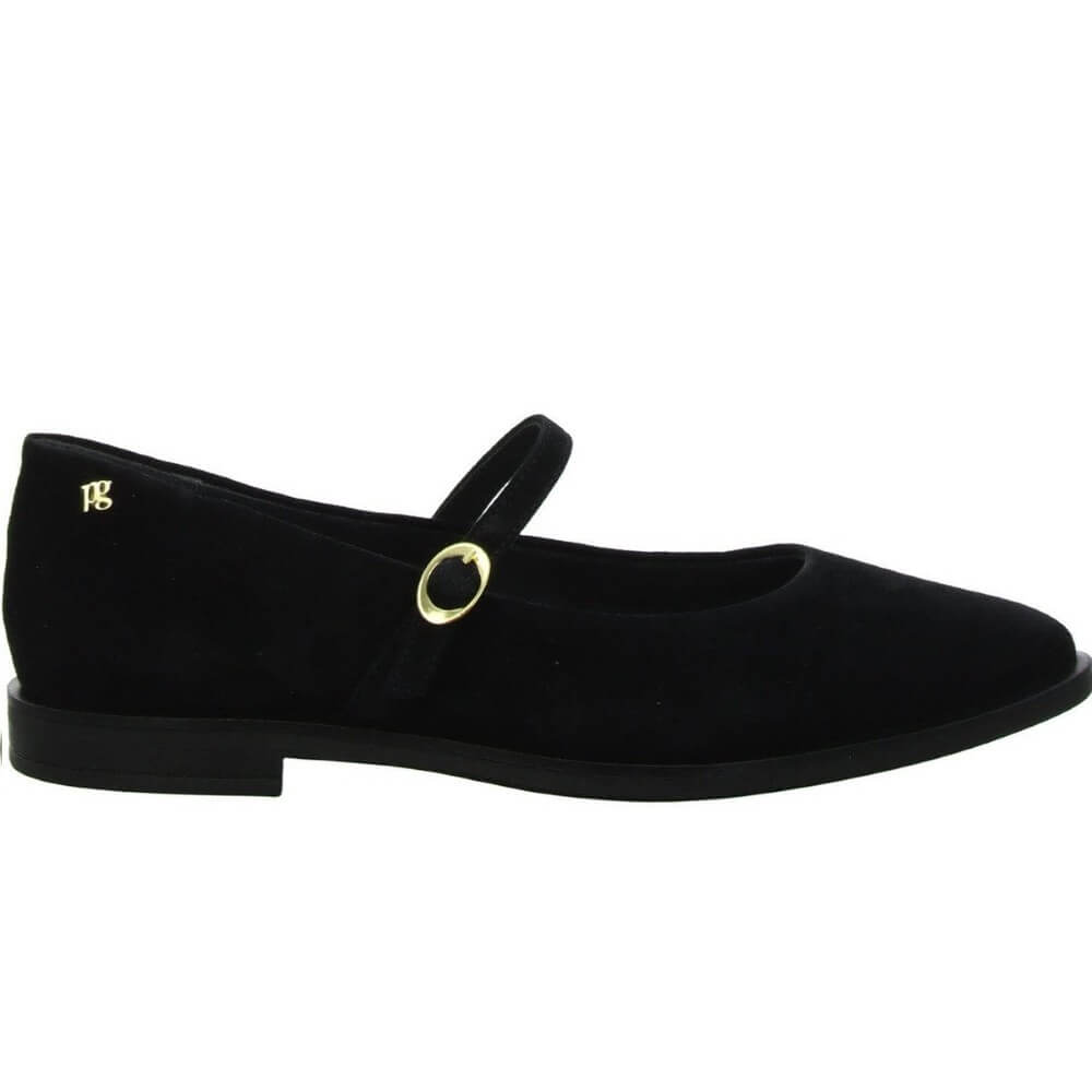 Paul Green 1127 Mary Jane Black shoes worn with black leggings.