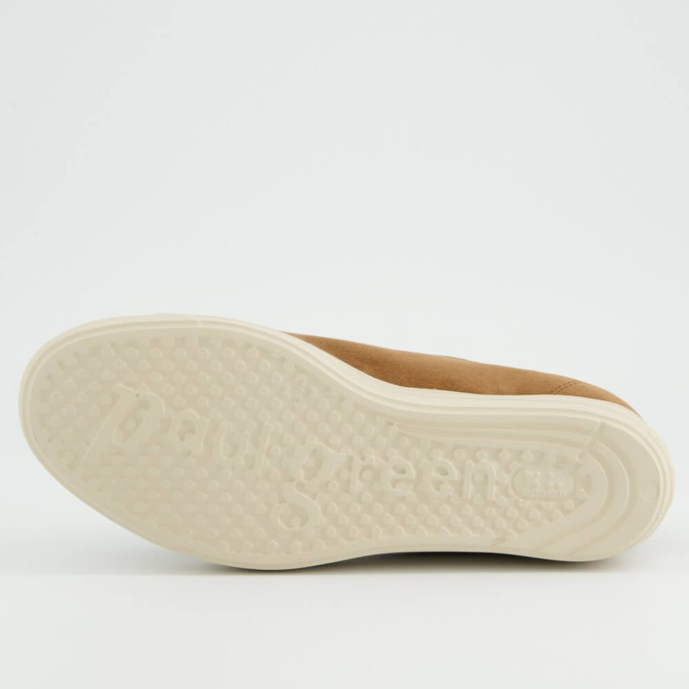 Paul Green 5529 Brown suede sneaker with a white sole on a light gray background
