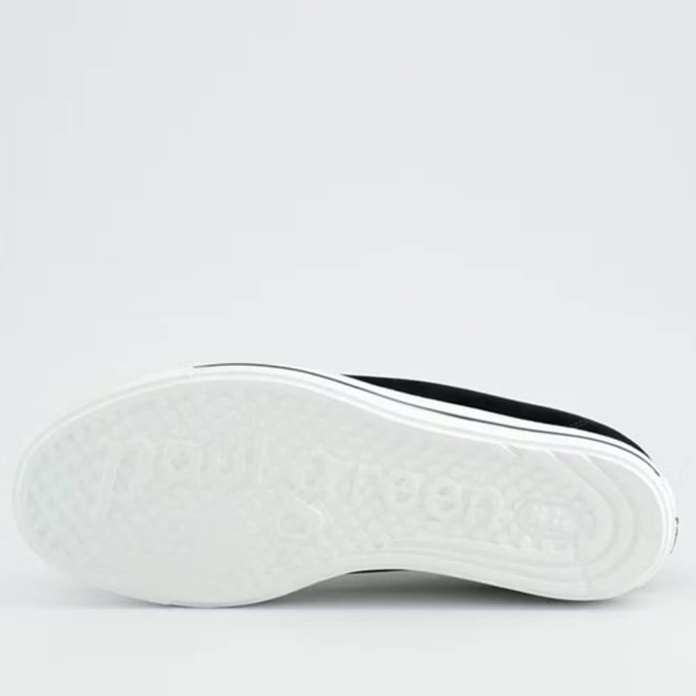 Black Leather Trainers with a white sole