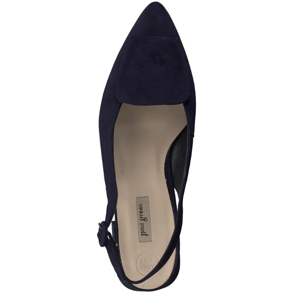 Paul Green 6090 Navy blue slingback flat shoe on a white background