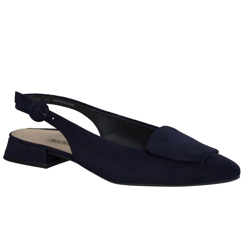 Paul Green 6090 Navy blue slingback flat shoe on a white background