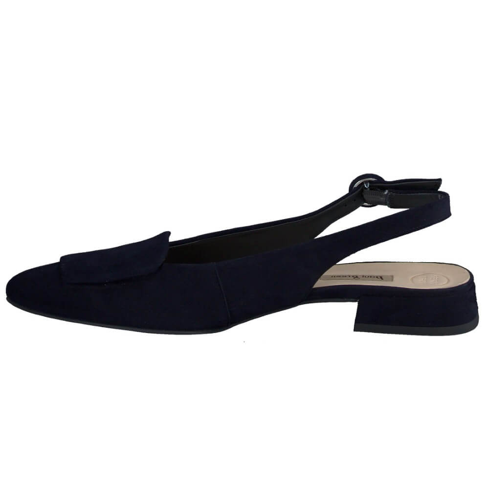 Paul Green 6090 Navy blue slingback flat shoe on a white background