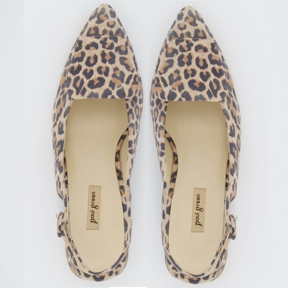 Paul Green 6090-070 Leopard print slingback shoes on a light gray background