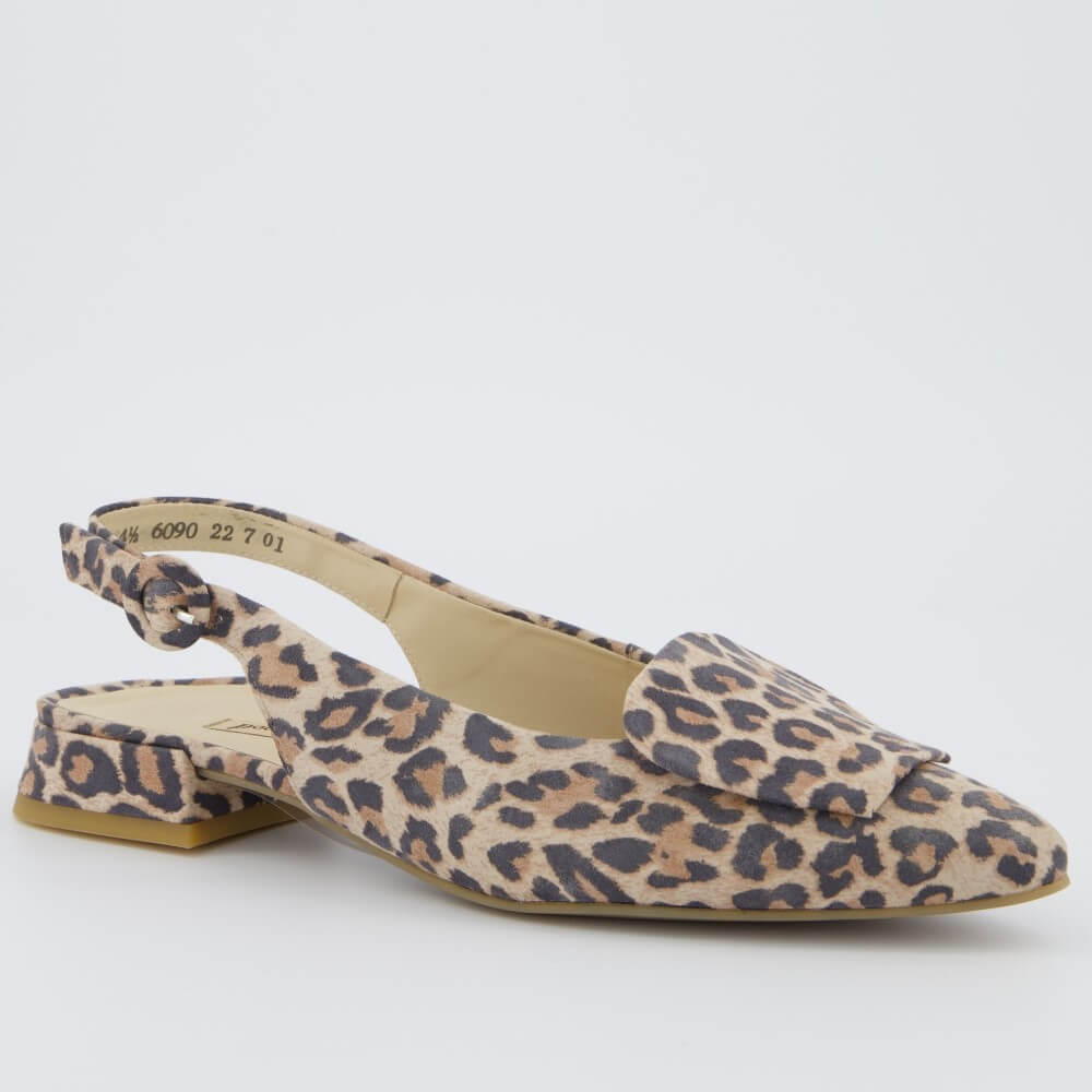 Paul Green 6090-070 Leopard print slingback shoe on a light gray background