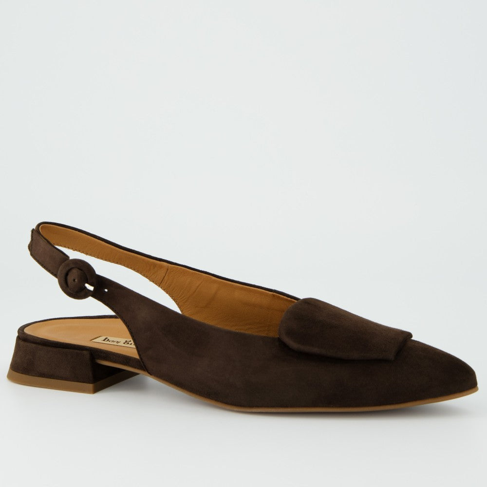 Paul Green 6090 Brown suede slingback shoe on a light gray background