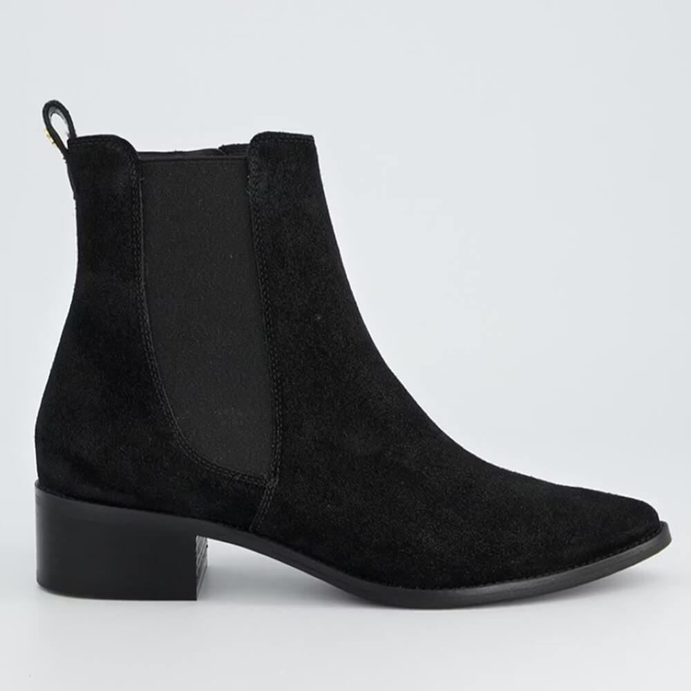 Black suede ankle boot on a light gray background  Chelsea ankle boots 8271 by Paul Green 