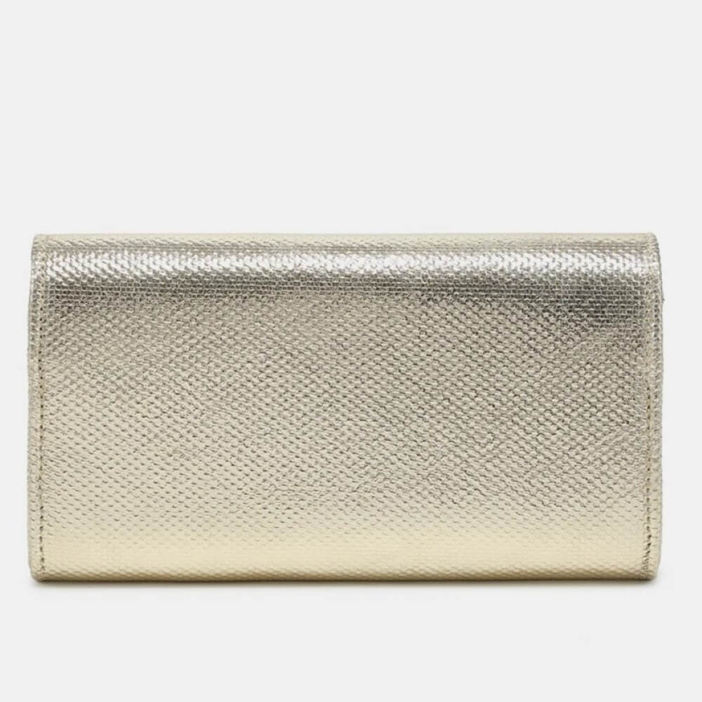 Gold clutch bag on a white background