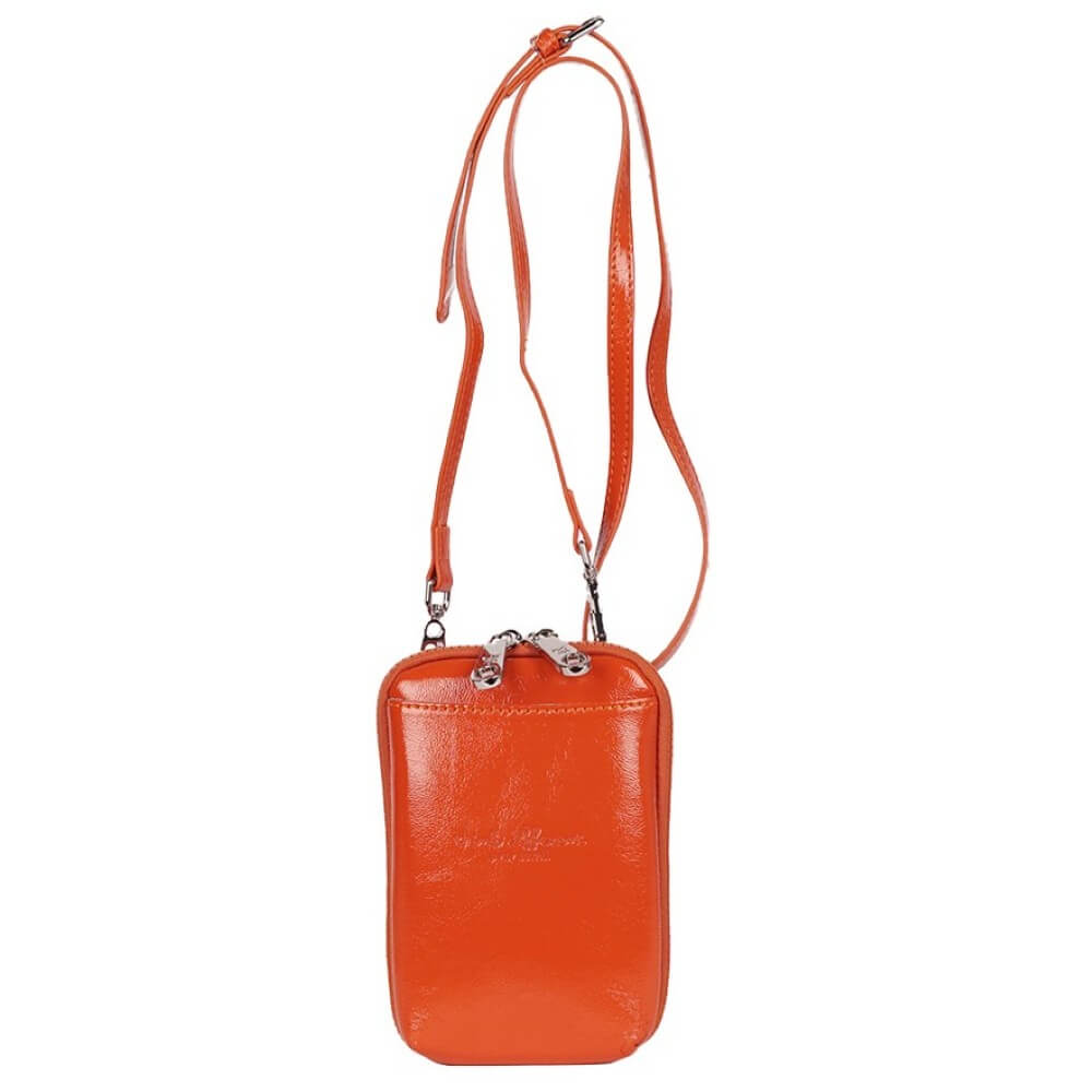 Pepe Moll Orange vegan leather crossbody bag on a white background.