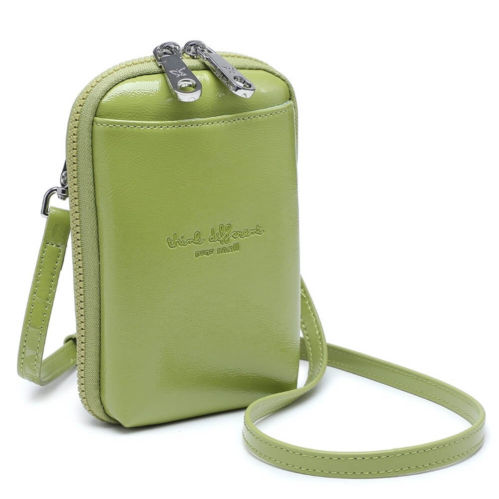 Pepe Moll Green leather crossbody bag with silver hardware on a white background