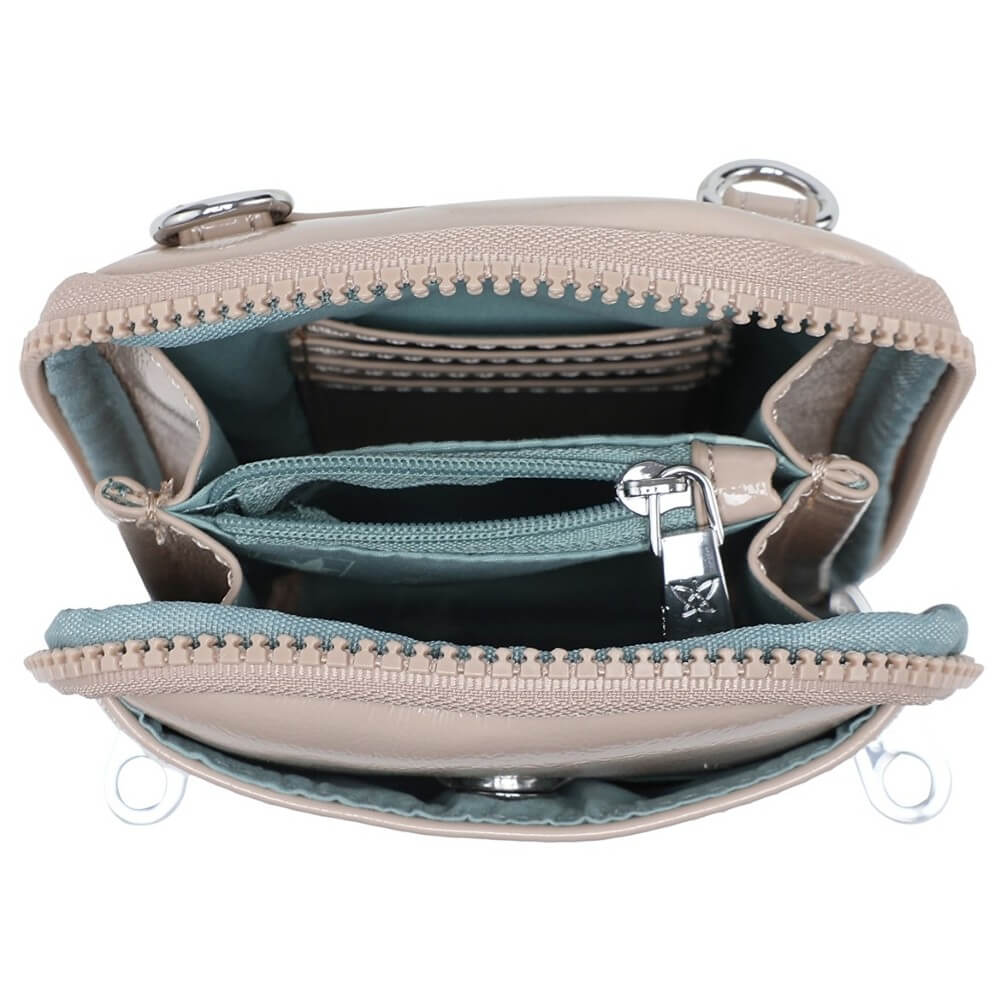 Pepe Moll Vegan Beige crossbody bag with a strap on a white background, 