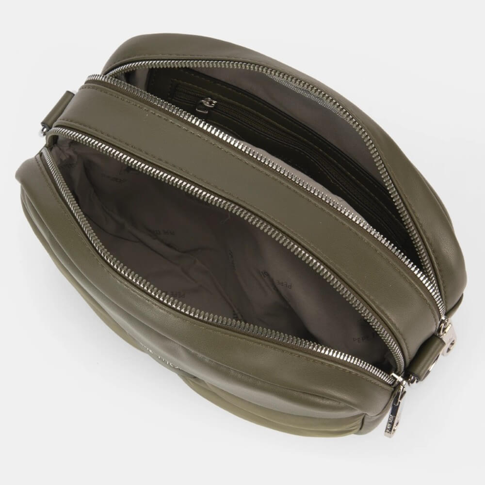 Green bag with zippers on a white background