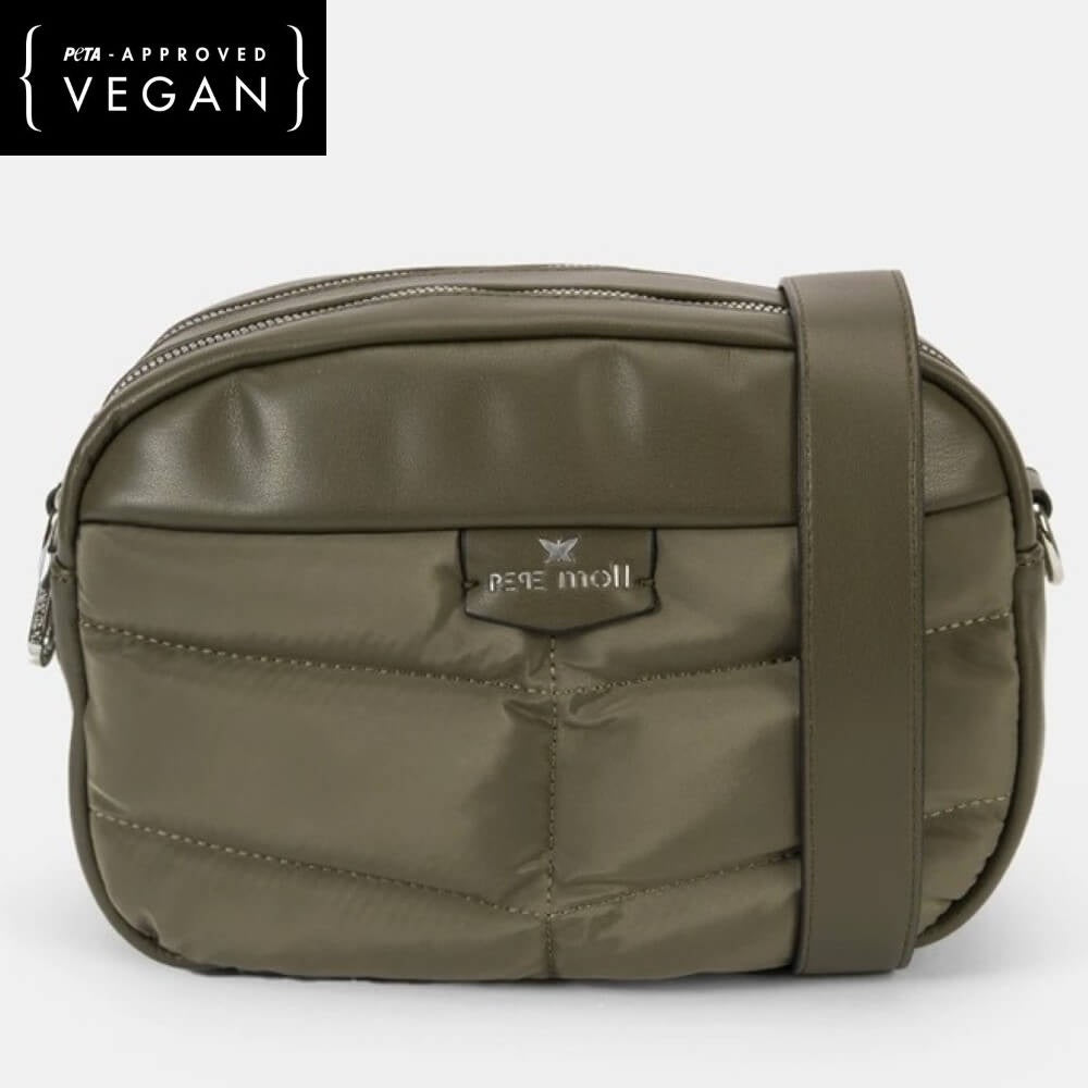 Green vegan bag with a brand logo on a white background