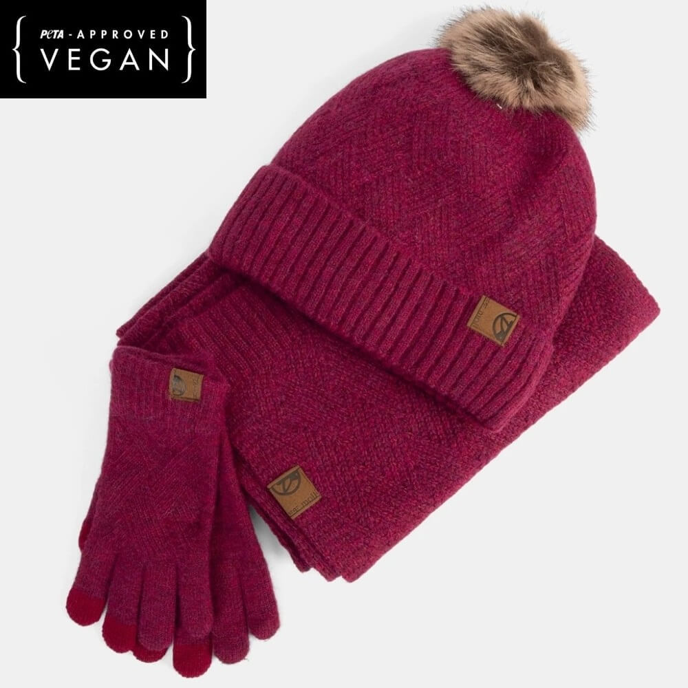 wine Hat Gloves and scarf set Vegan 