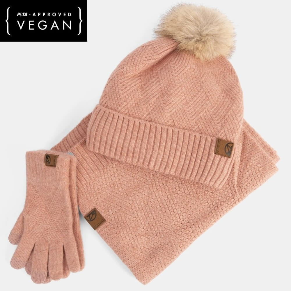 Rose Pink Hat Gloves and scarf set Vegan 