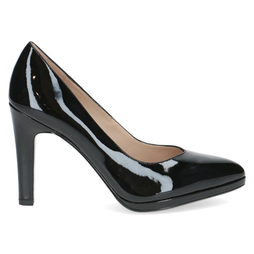 Black Patent Leather Stiletto Court Shoe on a white background