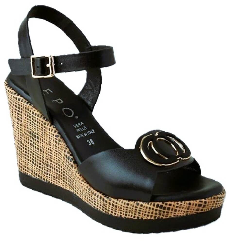 Repo 52242 High Wedge Sandal Black Leather