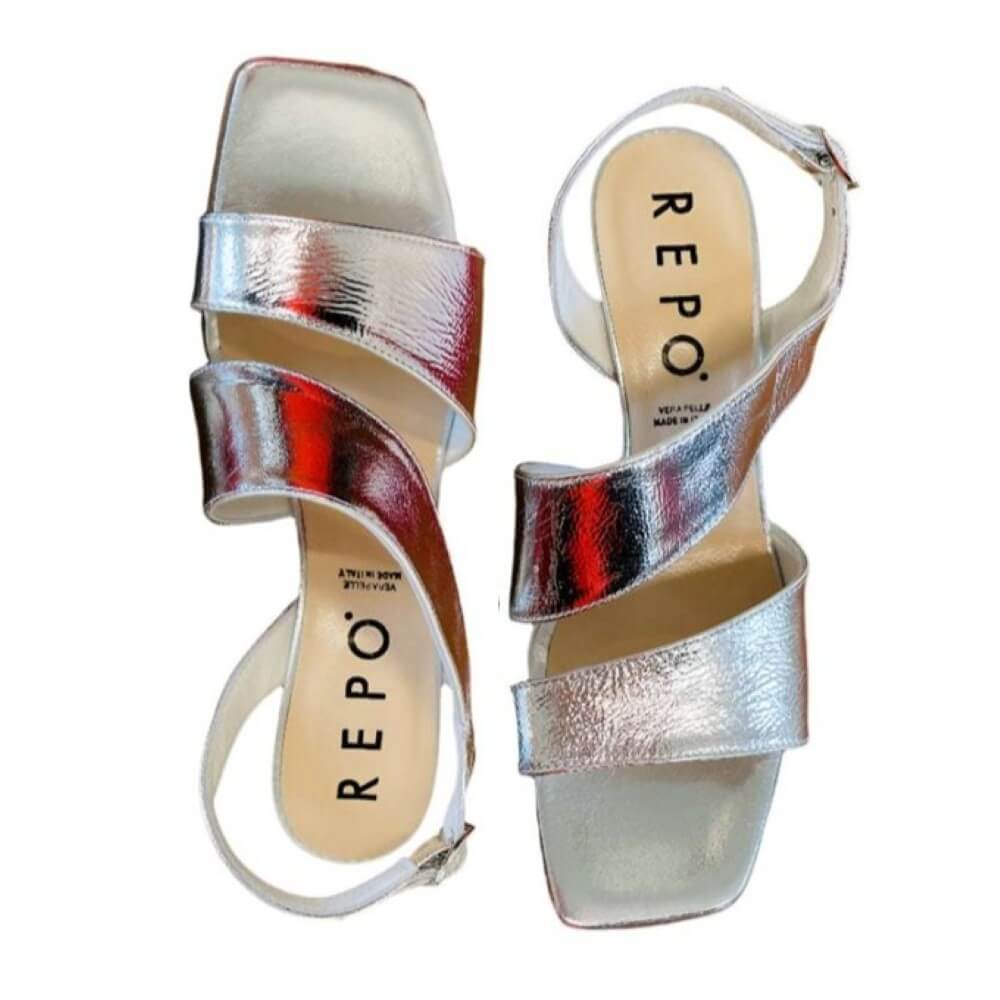 Repo 39626 Silver Block Heel Leather Sandal 