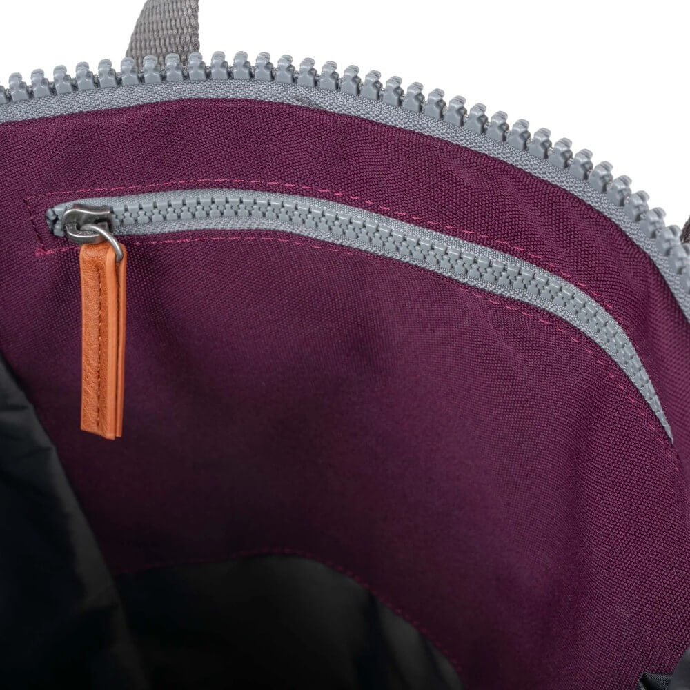 inside of Roka Finchley Canvas Backpack in Cherry Lacquer