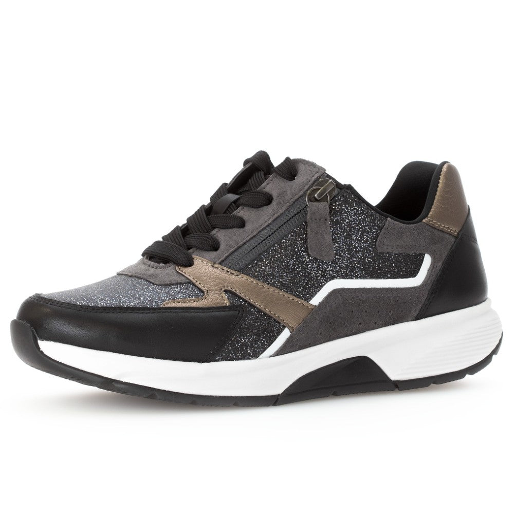Black and gray sneaker with white sole on a white background Rollingsoft Adora Walking Shoe 76.878-ANTHRACITE