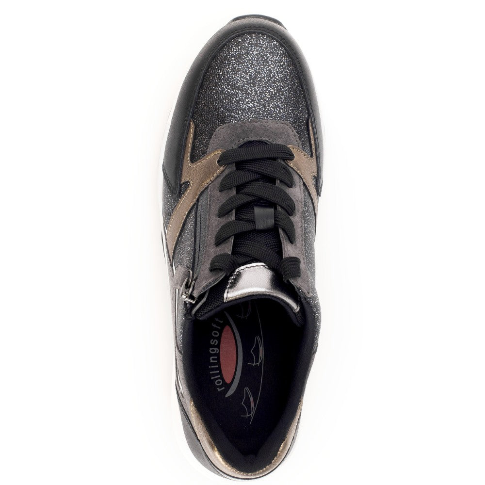 Black and gray sneaker with white sole on a white background Rollingsoft Adora Walking Shoe 76.878-ANTHRACITE
