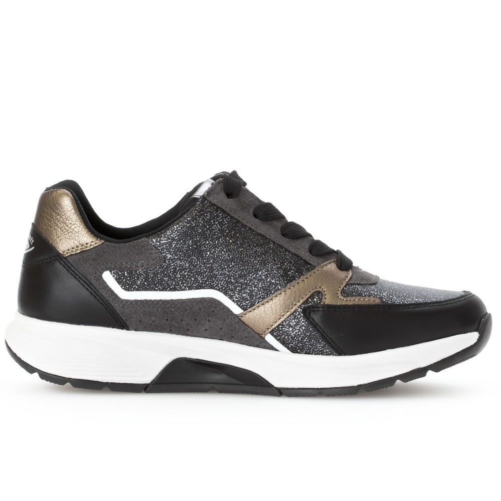 Black and gray sneaker with white sole on a white background Rollingsoft Adora Walking Shoe 76.878-ANTHRACITE