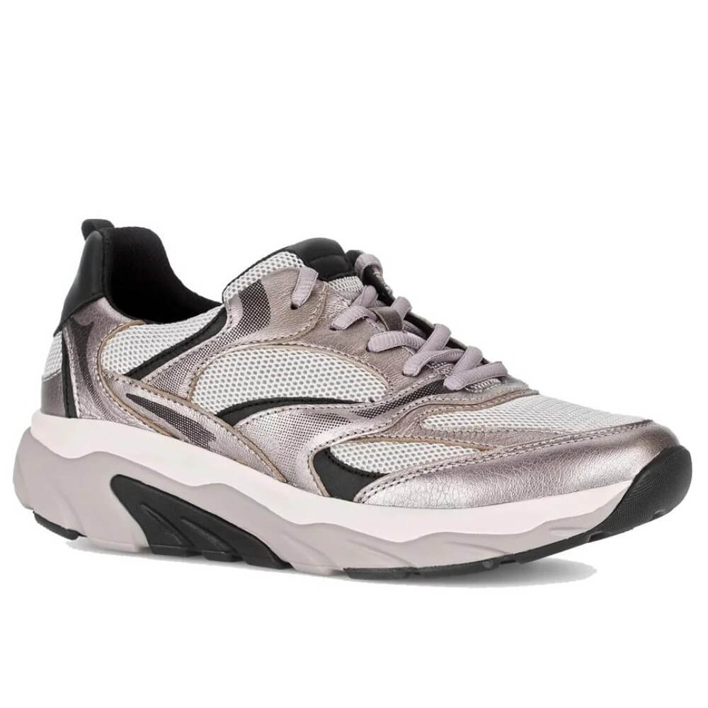 Rose gold and black sneaker on a white background