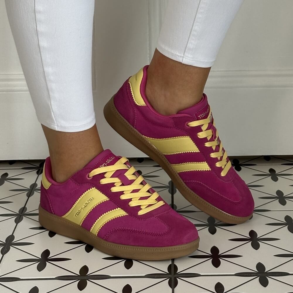 Fuchsia Pink sneakers with yellow accents  Teddy Smith Sneakers 120235 Fuchsia & Yellow