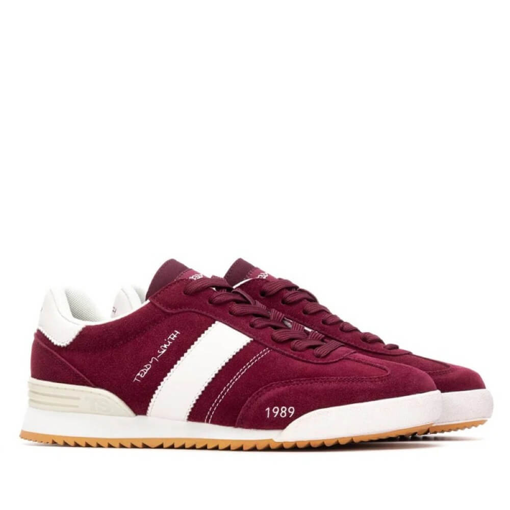 Maroon sneakers with white accents on a white background Teddy Smith 120319 Retro Trainers Burgundy