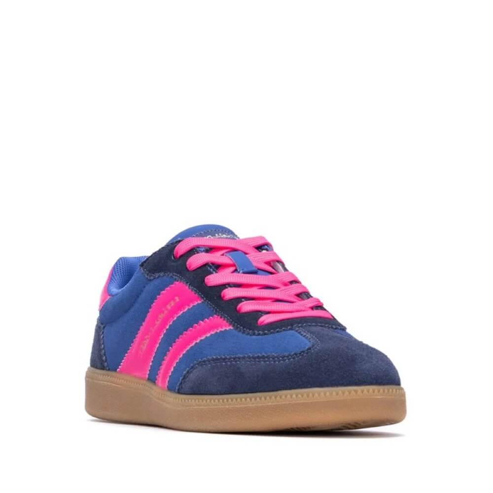 Navy and pink sneaker on a white background