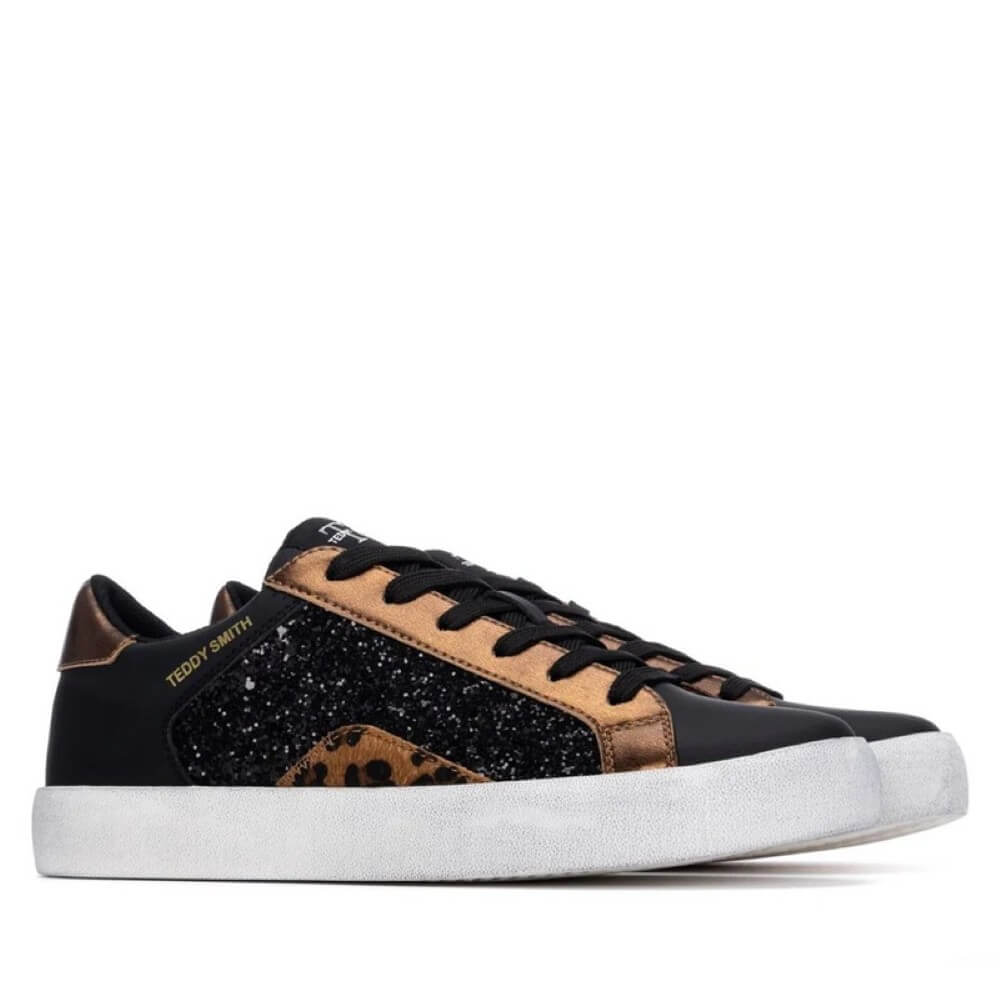 Black and brown sneaker with leopard print on a white background Teddy Smith Trainer 120255 Black & Bronze