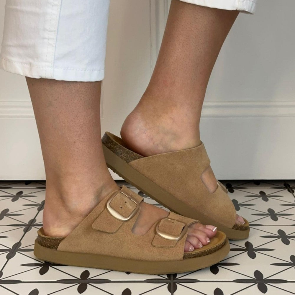Toni Pons Camel Suede Sandals with buckles 