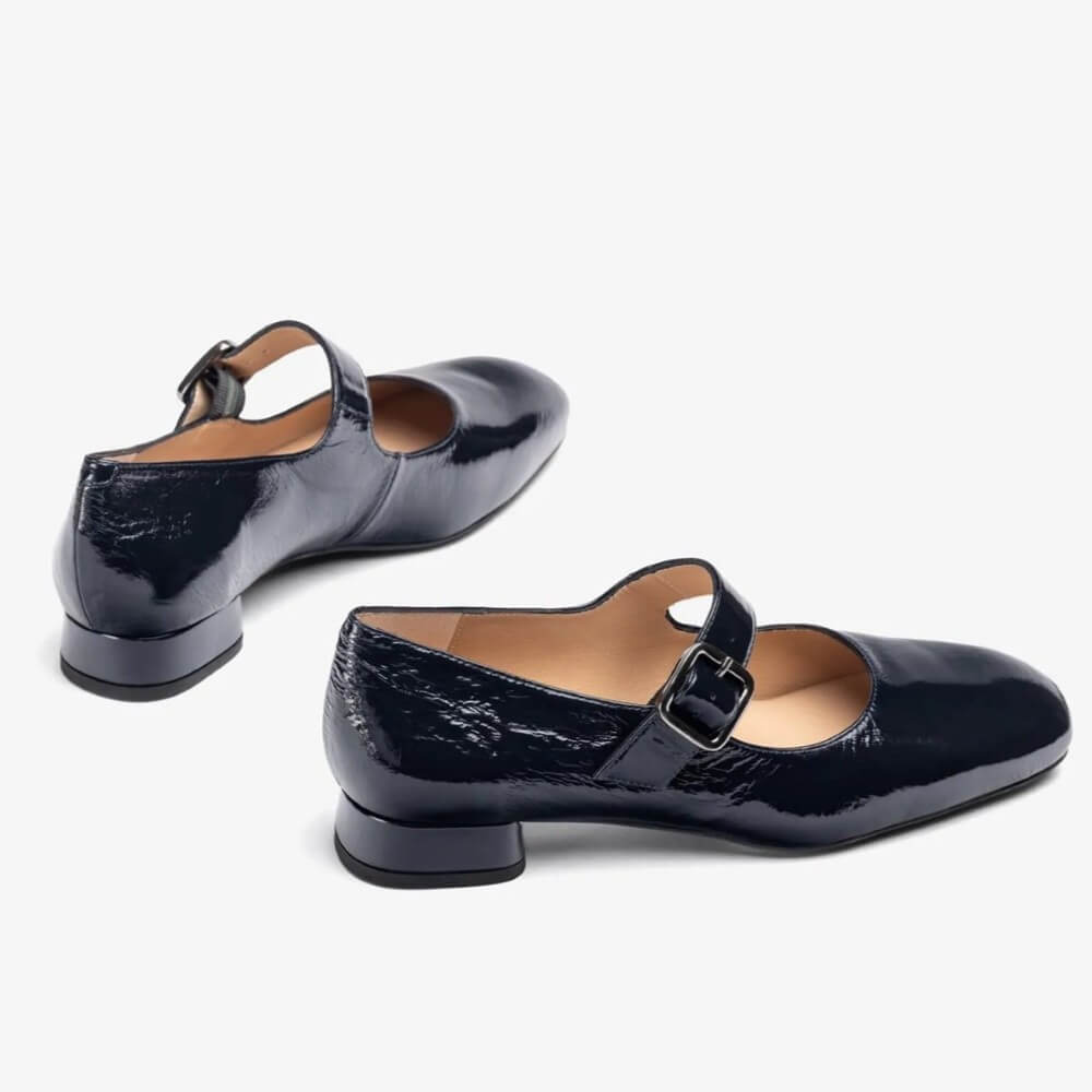 Black patent leather shoe with a buckle on a white background UNISA CULVER Leather Mary Jane Shoe-BLACK