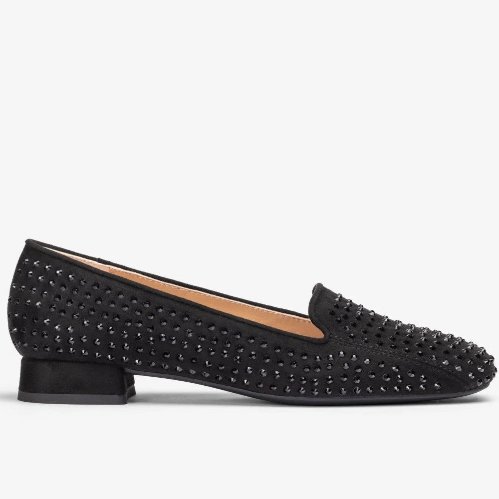Unisa Capito Black Suede Loafer with studs on a white background