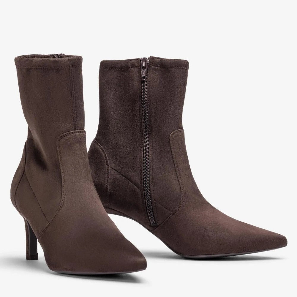 Pair of Unisa Lavoy Brown Stretch fabric ankle boots with a pointed toe