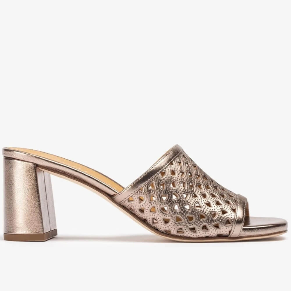 Unisa Monrue Square toe sandal made in metallic Mumm bronze gold leather