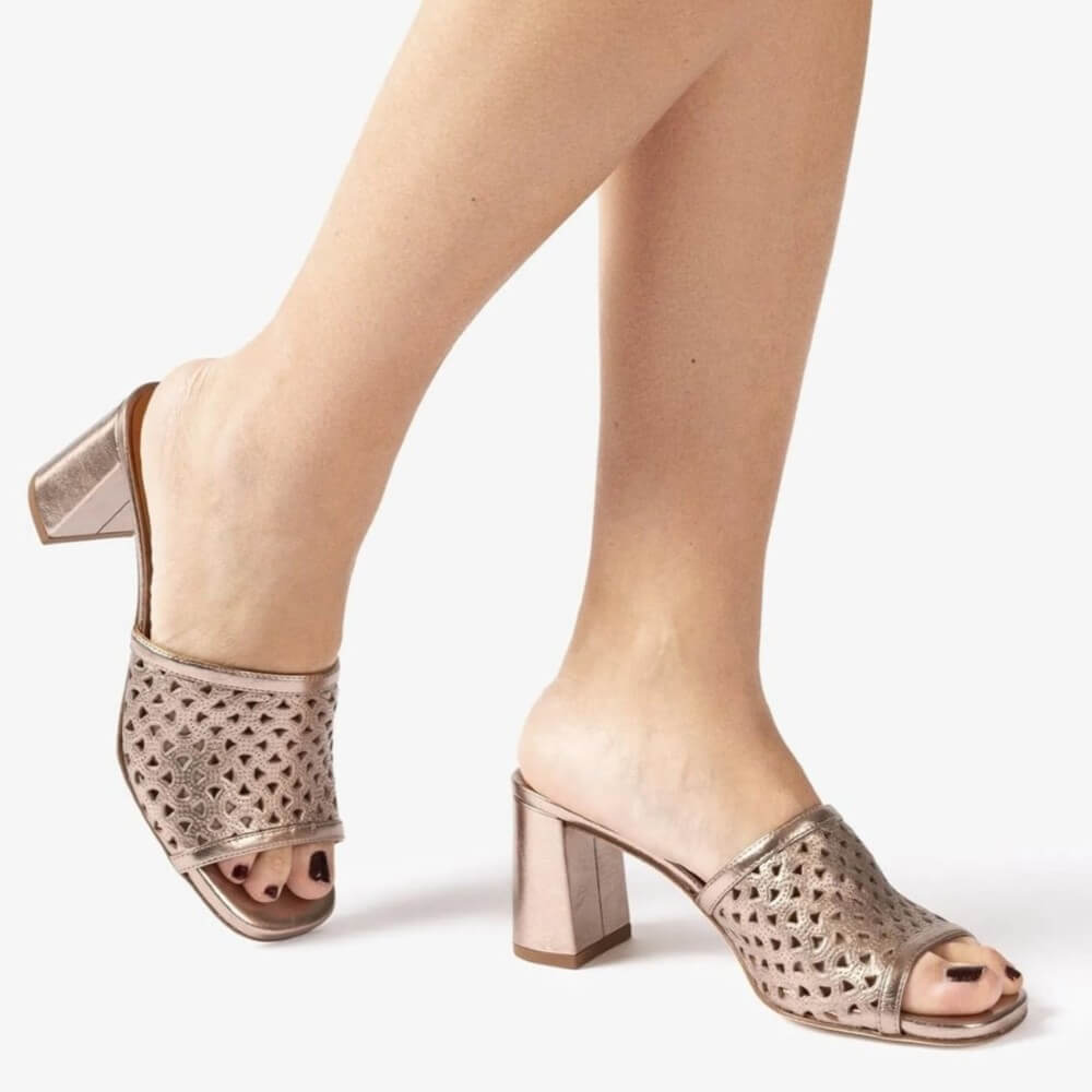 Unisa Monrue Square toe sandal made in metallic Mumm bronze gold leather