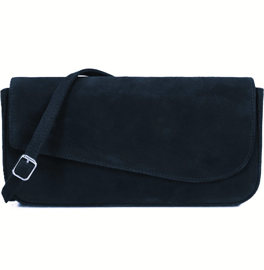Unisa Navy Suede leather shoulder bag on a white background