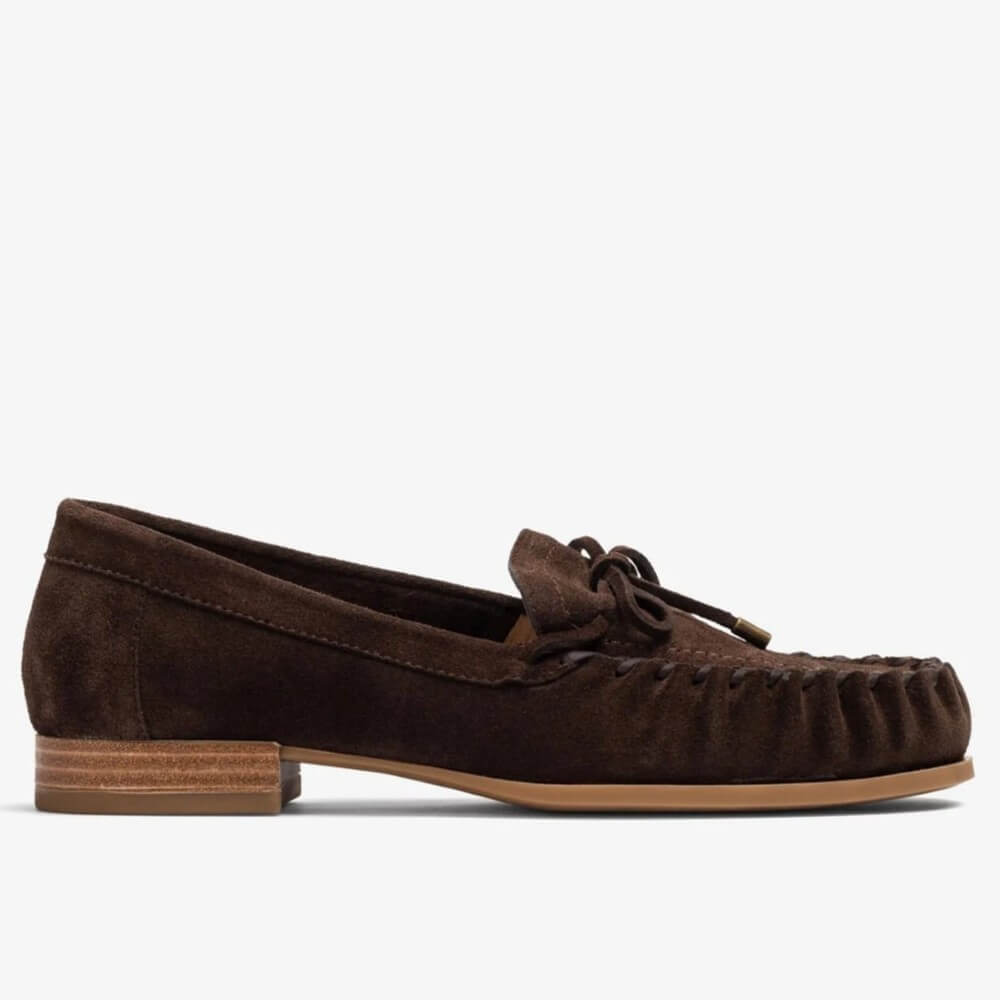 Unisa Dalma Brown suede loafer shoe on a white background