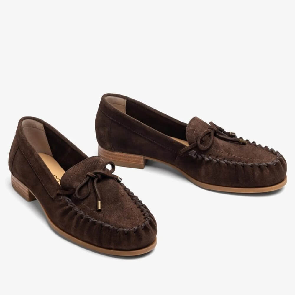 Unisa Dalma Brown suede loafer shoe on a white background