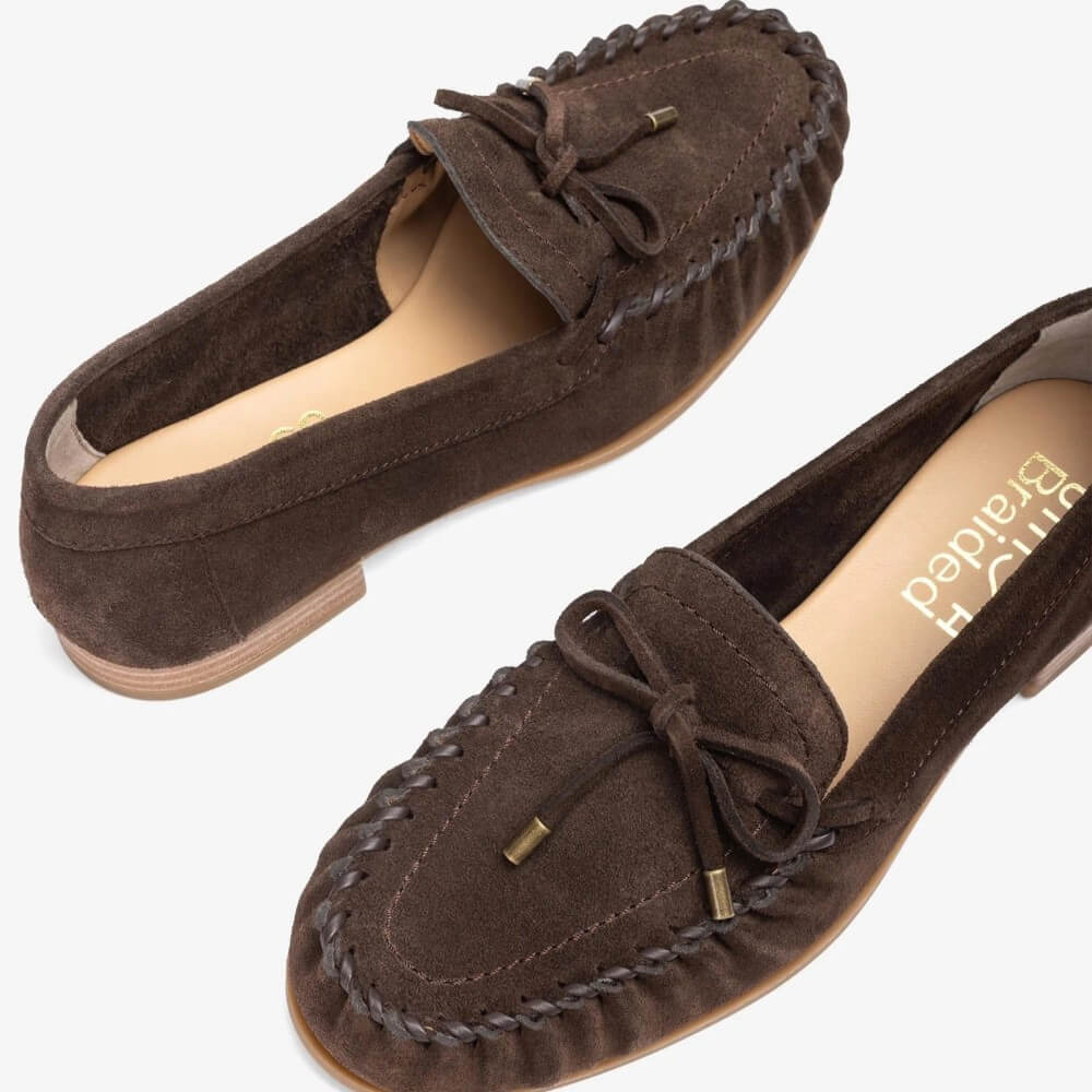 Unisa Dalma Brown suede loafer shoe on a white background