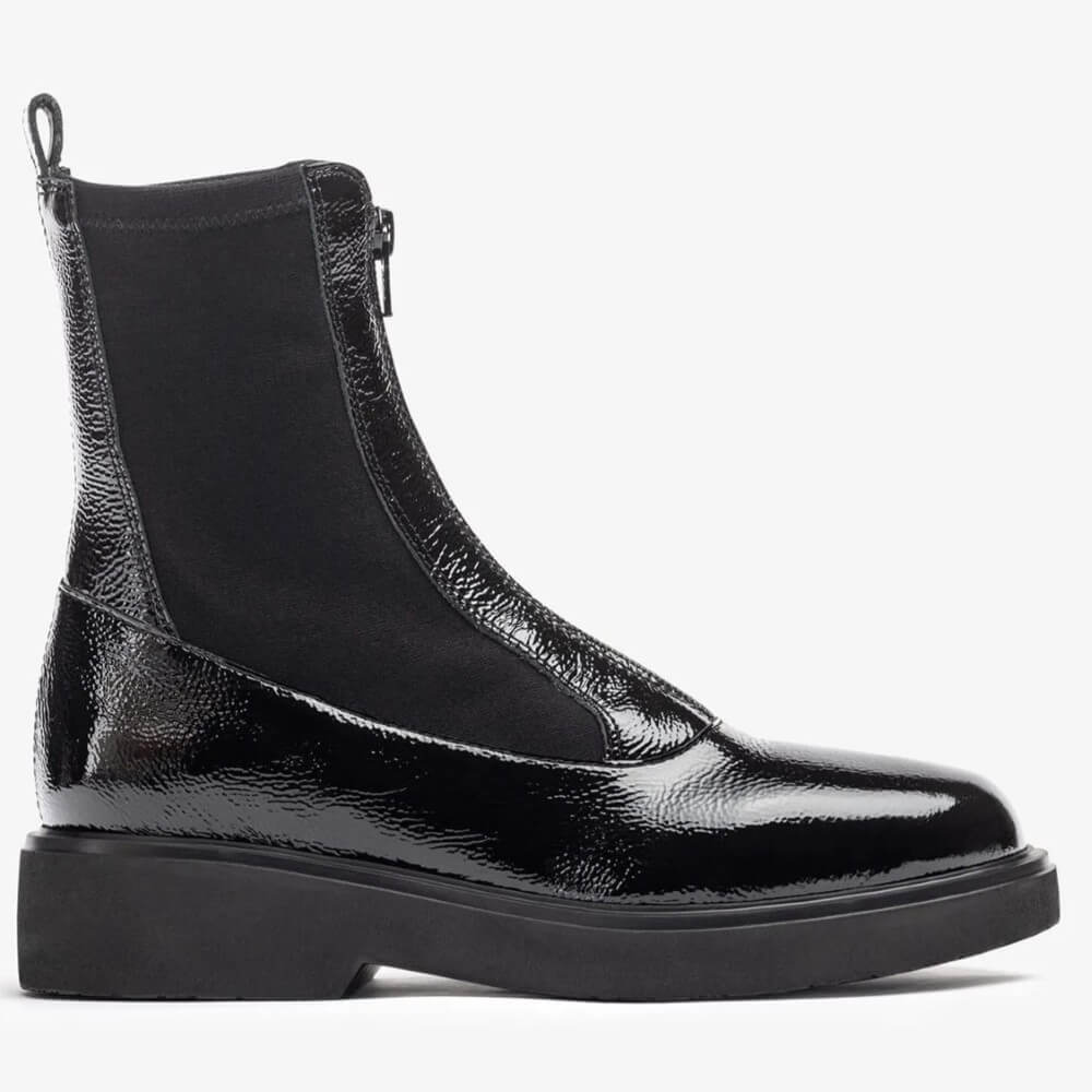 Unisa Foggia Centre Zip Patent Leather Boot Black