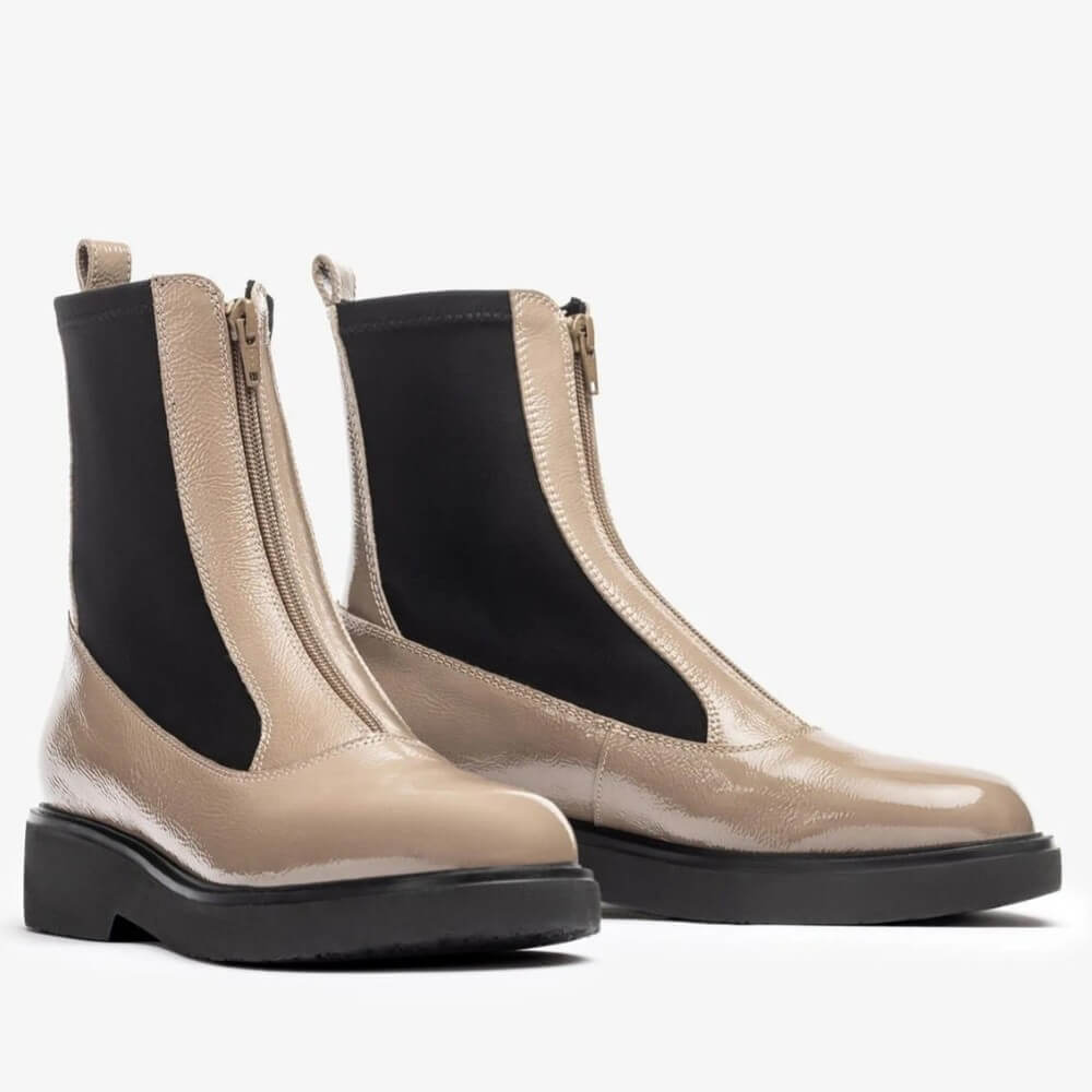 Unisa Foggia Centre Zip Patent Leather Boot Taupe Unisa Foggia Centre Zip Patent Leather Boot Taupe