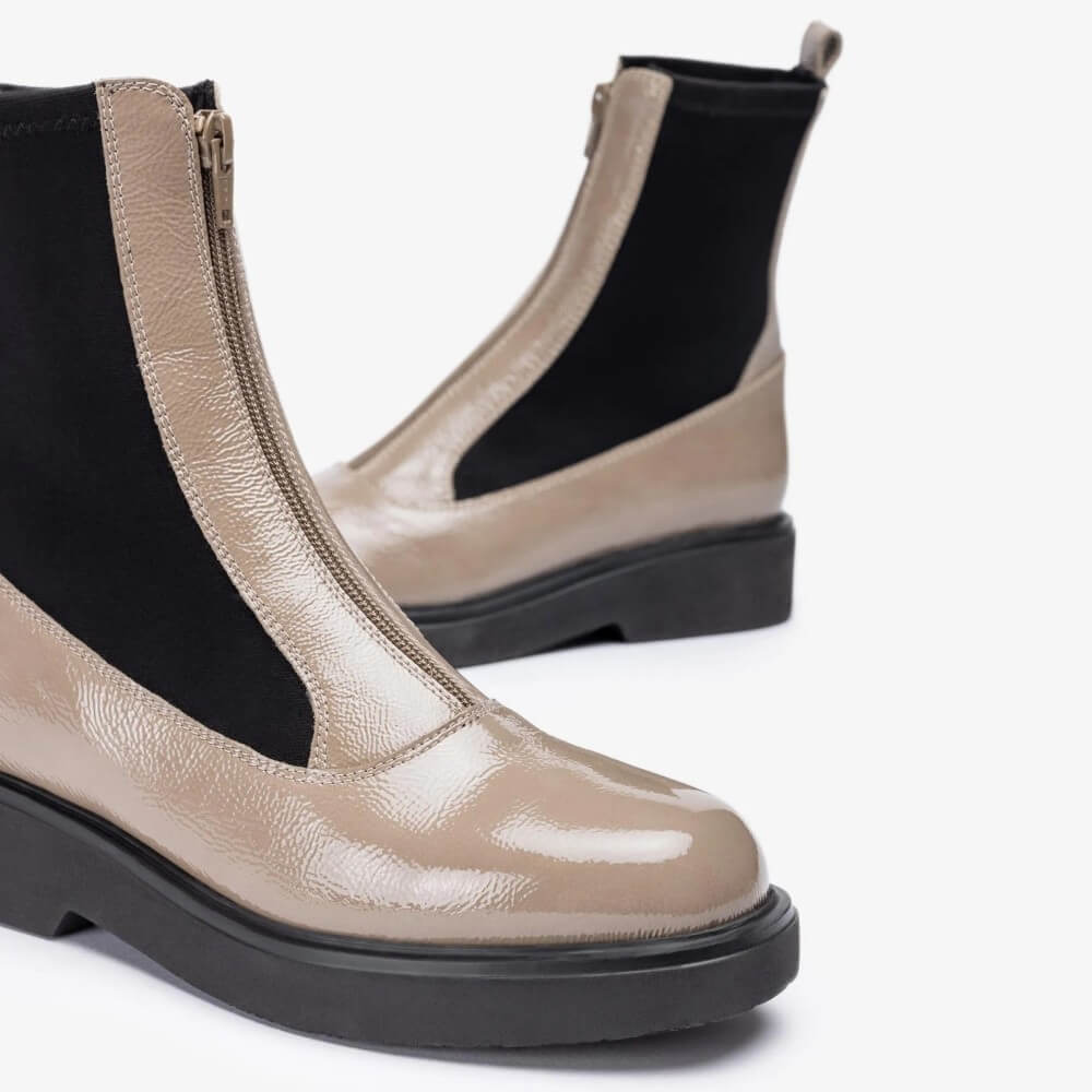 Unisa Foggia Centre Zip Patent Leather Boot Taupe